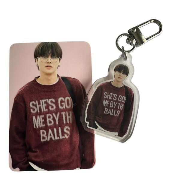 Wooyoung She Got Me By The Balls Funny Sweater Keychain Atiny Kpop Ateez Bias - Picture 1 of 2
